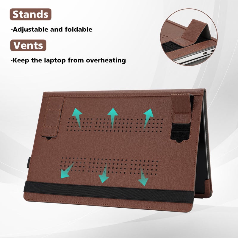 TT TYTX TYTX Compatible MacBook Pro 13 Inch Case, PU Leather Fits 2016-2024 Model M2 A2338 M1 A2251 A2289 A2159 A1989 A1708 A1706, 13" Laptop With Vents and Stand Function, Brown - Image 3